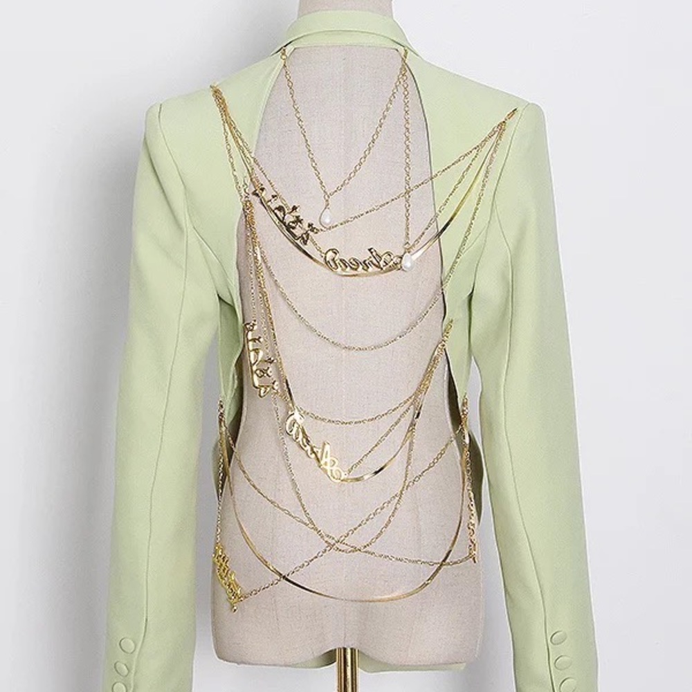 Blazer For Women Notched Collar Long Sleeve Backless Sequined chain - Picture 4 of 5